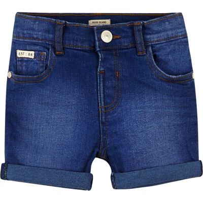 Mini boys blue denim shorts